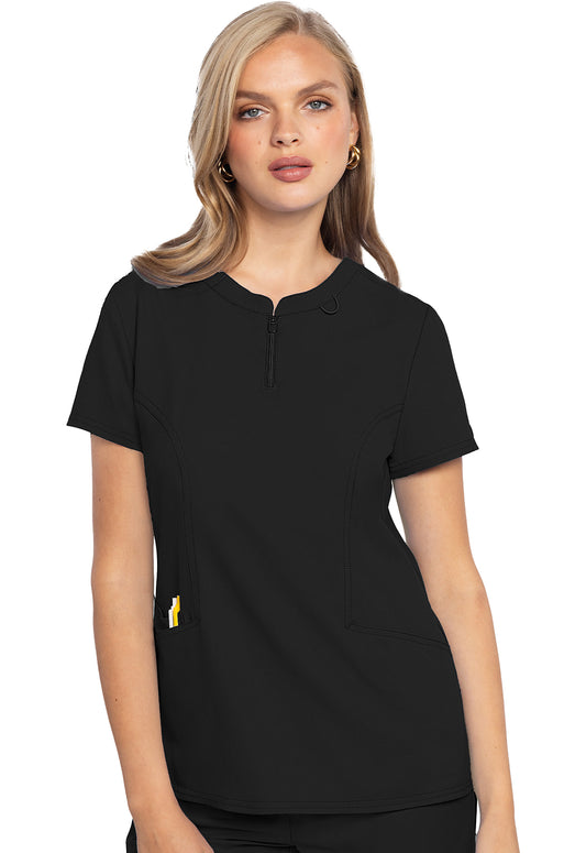 Zip Front Henley Top in Black